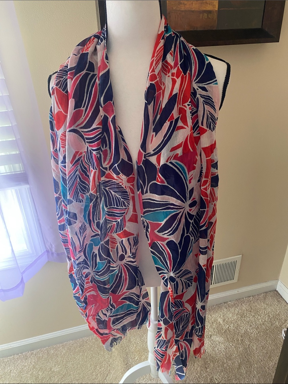 Tommy Hilfiger Floral Print Oblong Scarf - Navy, Coral & Teal